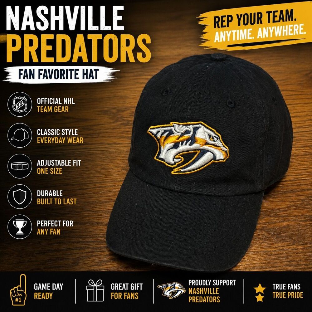Nashville Predators NHL Fan Favorite Black Adjustable Hat Cap One Size